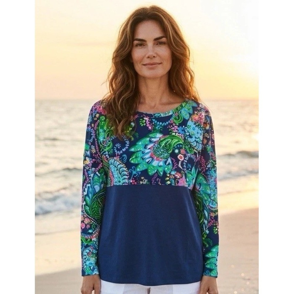 New Lilly Pulitzer Finn Cotton Top Size Large The‎ Floridita Long Sleeve T Shirt